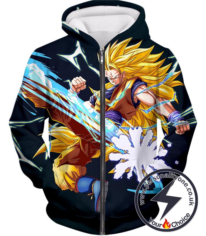 Dragon Ball Super Amazing Warrior Goku Super Saiyan 3 Cool Action Black Zip Up Hoodie